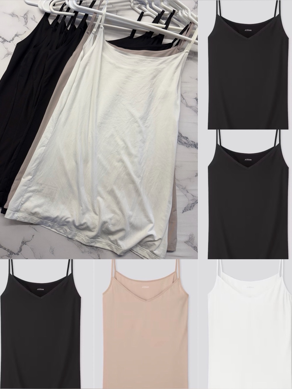 Set of 7 Uniqlo Black, White, and Khaki AIRism Camisoles